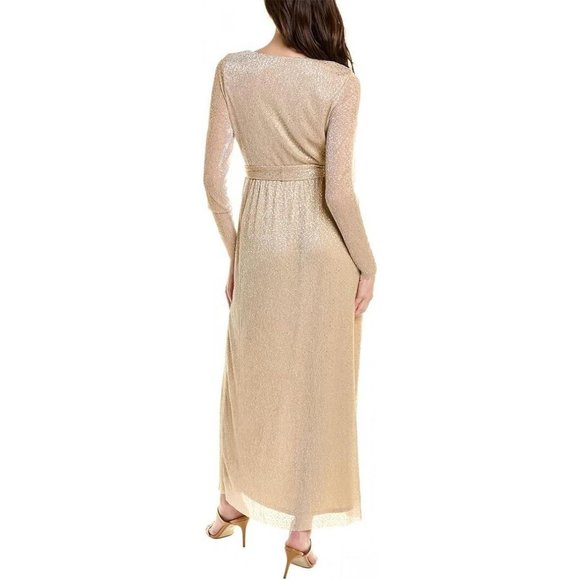 NWT Anne Klein Womens Metallic Maxi Dress 10856825 4 Gold Yellow - Picture 2 of 2